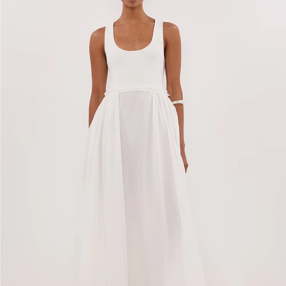 NWT SZ 6 Dissh April White Hybrid Knit Midi Dress